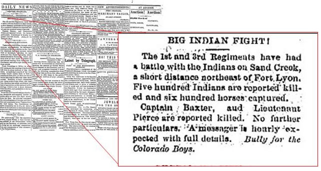Figure 2: Rocky Mountain News, 7 December 1864, Courtesy of the Colorado Historical Society
