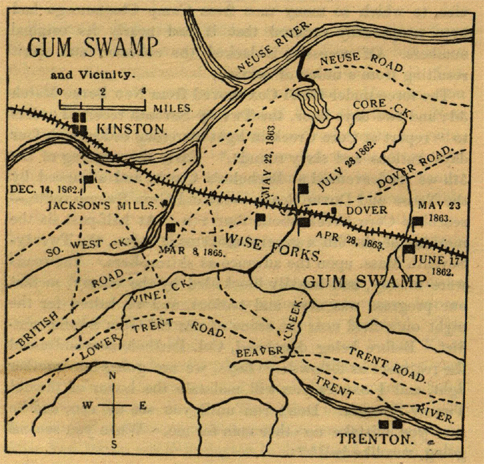 Figure 7: Map from Bearing Arms in the Twenty-Seventh Massachusetts Regiments of Volunteers Infantry during the Civil War, 1861-1865 (1883).