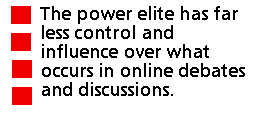 The power elite has far less control and influence over what occurs in online debates and discussions.