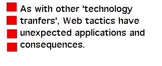 As with other 'technology tranfers', Web tactics have unexpected applications and consequences.
