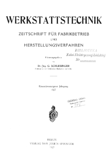 Werkstattstechnik : Inhaltsverzeichnis 1927