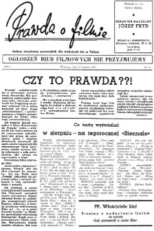 Prawda o Filmie : Jedyny Niezależny Przewodnik dla Właścicieli Kin w Polsce nr 4 (1937)