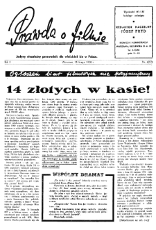Prawda o Filmie : Jedyny Niezależny Przewodnik dla Właścicieli Kin w Polsce nr 4 (1938)
