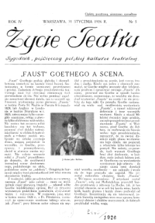 Życie Teatru : tygodnik poświęcony polskiej kulturze teatralnej nr 5 (1926)