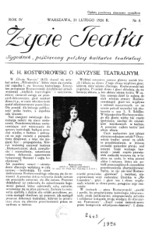 Życie Teatru : tygodnik poświęcony polskiej kulturze teatralnej nr 8 (1926)