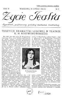 Życie Teatru : tygodnik poświęcony polskiej kulturze teatralnej nr 9 (1926)