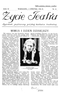 Życie Teatru : tygodnik poświęcony polskiej kulturze teatralnej nr 14 (1926)