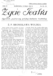 Życie Teatru : tygodnik poświęcony polskiej kulturze teatralnej nr 19-20 (1926)