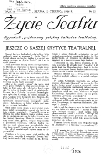 Życie Teatru : tygodnik poświęcony polskiej kulturze teatralnej nr 22 (1926)