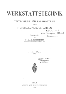 Werkstattstechnik : Inhaltsverzeichnis 1926