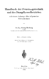Handbuch der Feuerungstechnik und des Dampfkesselbetriebes : mit einem Anhange über allgemeine Wärmtechnik - Rozdział I-V