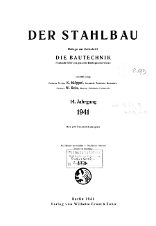 Der Stahlbau : Beilage zur Zeitschrift Die Bautechnik Jg. 21 Spis treści (1941)