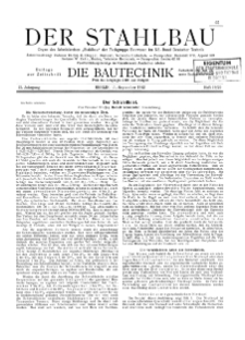 Der Stahlbau : Beilage zur Zeitschrift Die Bautechnik Jg. 15 H. 19-20 (1942)