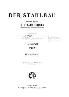 Der Stahlbau : Beilage zur Zeitschrift Die Bautechnik Jg. 15 Spis treści (1942)