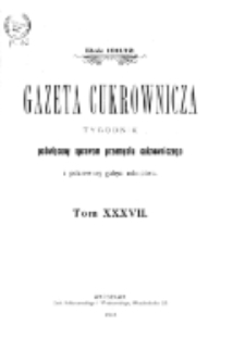 Gazeta cukrownicza R. 19, t. 37 1911/12 (spis treści)