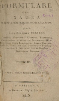 Formulare czyli Nauka o sztuczn&eacute;m przepisywaniu l&eacute;karstw