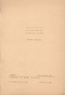 Wiadomości Rady Zakładowej ZNP Politechniki Ł&oacute;dzkiej - Nr. 4/1980