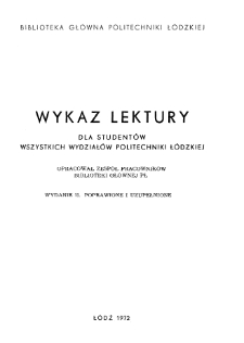 Wykaz lektury dla studentów wszystkich wydziałów Politechniki Łódzkiej