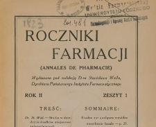 Roczniki Farmacji, R.II. z.1 (1923)