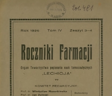 Roczniki Farmacji, IV, z.3-4 (1926)