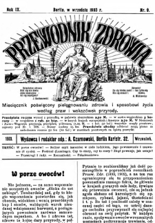 Przewodnik Zdrowia : pismo poświęcone pielęgnowaniu zdrowia i sposobowi życia według praw i wskaz&oacute;wek przyrody, R.IX, Nr 9, (1903)