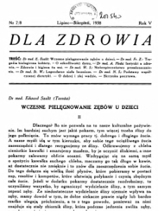 Dla Zdrowia: miesięcznik poświęcony higjenie życia codziennego, R.V, z. 7 i 8 (1938)