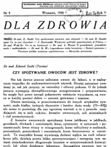 Dla Zdrowia: miesięcznik poświęcony higjenie życia codziennego, R.V, z. 9 (1938)
