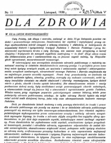 Dla Zdrowia: miesięcznik poświęcony higjenie życia codziennego, R.V, z. 11 (1938)