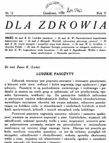 Dla Zdrowia: miesięcznik poświęcony higjenie życia codziennego, R.V, z. 12 (1938)