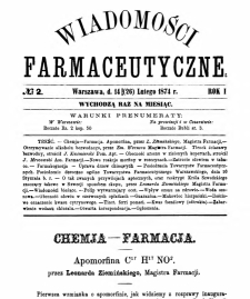 Wiadomości Farmaceutyczne R.I, z.2 (1874)