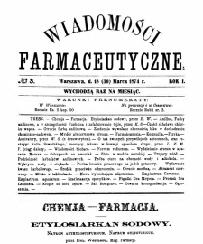 Wiadomości Farmaceutyczne R.I, z.3 (1874)