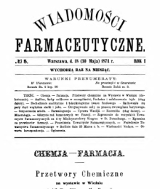 Wiadomości Farmaceutyczne R.I, z.5 (1874)