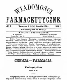 Wiadomości Farmaceutyczne R.I, z.9 (1874)