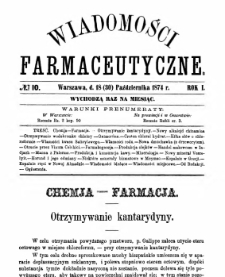 Wiadomości Farmaceutyczne R.I, z.10 (1874)