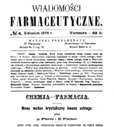 Wiadomości Farmaceutyczne R.III, z.4 (1876)