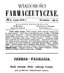 Wiadomości Farmaceutyczne R.III, z.7 (1876)