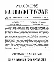 Wiadomości Farmaceutyczne R.III, z.10 (1876)