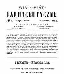 Wiadomości Farmaceutyczne R.III, z.11 (1876)