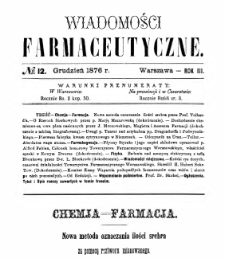 Wiadomości Farmaceutyczne R.III, z.12 (1876)