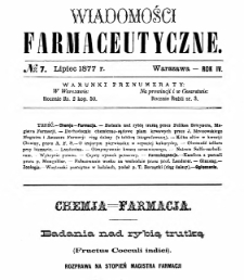 Wiadomości Farmaceutyczne R.IV, z.7 (1877)