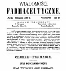 Wiadomości Farmaceutyczne R.IV, z.8 (1877)