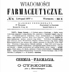 Wiadomości Farmaceutyczne R.IV, z.11 (1877)