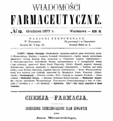 Wiadomości Farmaceutyczne R.IV, z.12 (1877)