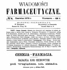 Wiadomości Farmaceutyczne R.V, z.6 (1878)