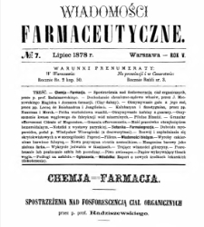 Wiadomości Farmaceutyczne R.V, z.7 (1878)