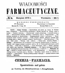 Wiadomości Farmaceutyczne R.V, z.8 (1878)