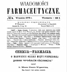 Wiadomości Farmaceutyczne R.V, z.9 (1878)