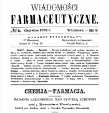 Wiadomości Farmaceutyczne R.VI, z.6 (1879)
