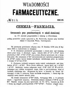 Wiadomości Farmaceutyczne R.VII, z.2 i 3 (1880)