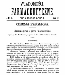 Wiadomości Farmaceutyczne R.IX, z.3 (1882)
